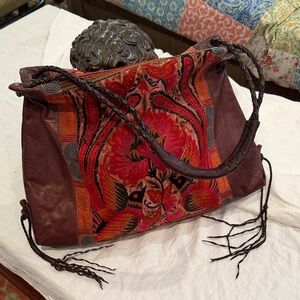Embroidered Brown and Red Women's Bag